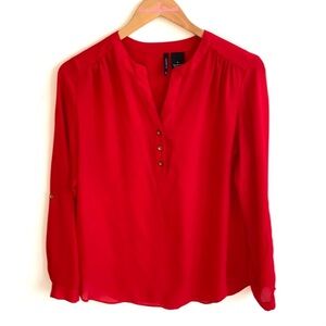 New Directions Red Long sleeve 3/4 roll tab sleeve blouse, size S